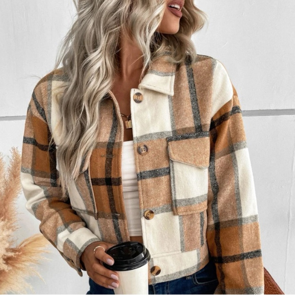 Ginger Plaid Button Down Shacket Jacket With Fitted Waist New 🌾